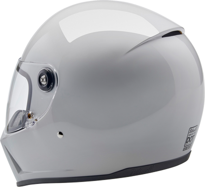 BILTWELL Lane Splitter helmet in glossy white, XS size, showing the sleek motorcycle helmet design with branding details.