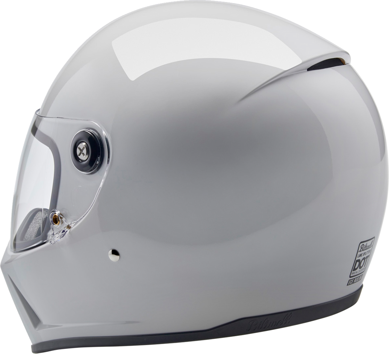 Gloss white BILTWELL Lane Splitter helmet in medium size, featuring a sleek helmet design with ventilation vents and adjustable strap.
