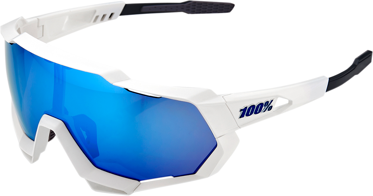 100% Speedtrap Sunglasses - White - Blue Mirror 60012-00003 - Howling Moto