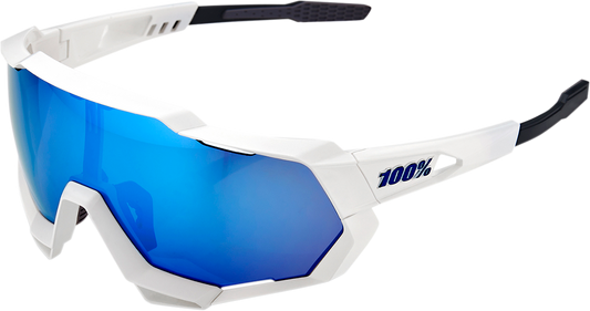 100% Speedtrap Sunglasses - White - Blue Mirror 60012-00003 - Howling Moto