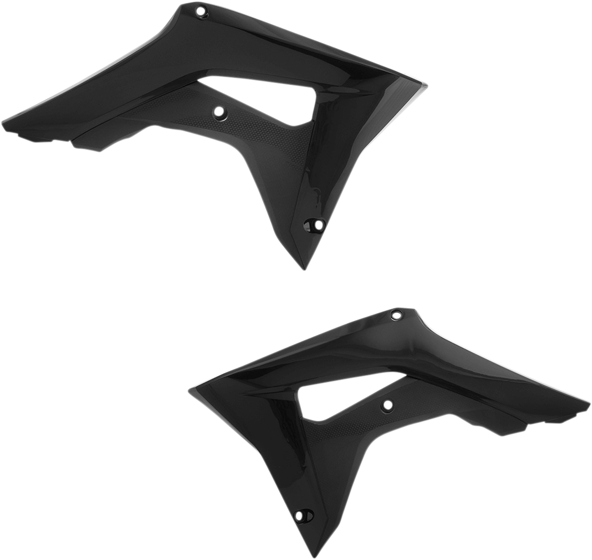 Black Acerbis radiator shrouds for motorcycle body protection, designed for durability and style in black finish.