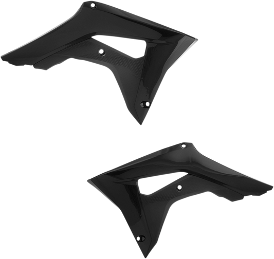 Black Acerbis radiator shrouds for motorcycle body protection, designed for durability and style in black finish.