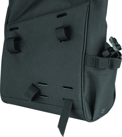 Kuryakyn Hoodrat Universal Swingarm Bag mounted on powersports motorcycle swingarm with storage compartments and secure straps