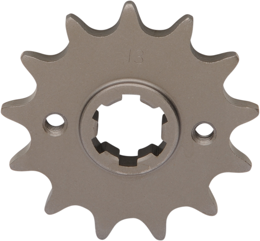 Parts Unlimited 13-tooth countershaft sprocket for Suzuki and Yamaha motorcycles, shown in the image.
