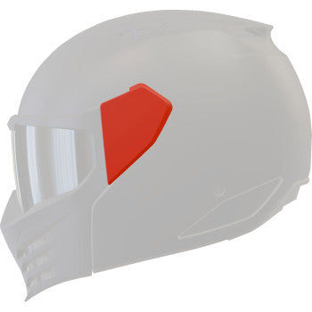 ICON Elsinore™ Side Plates in Race Red for motorcycle, featuring sleek design and bold color on a black background.