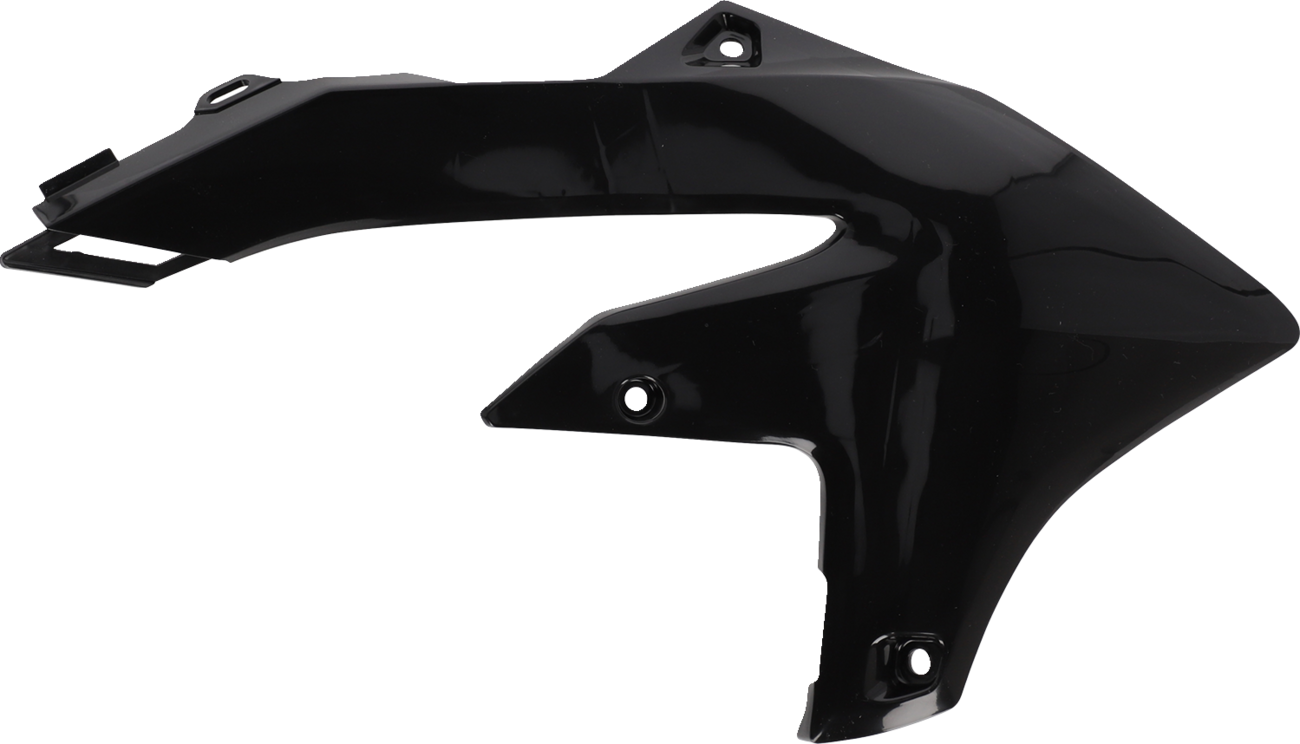 Black ACERBIS radiator shrouds for Yamaha YZ450F 2023 motorcycle, designed for body protection and aesthetic enhancement.