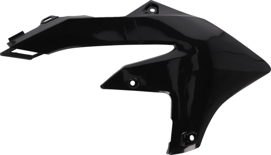 Black ACERBIS radiator shrouds for Yamaha YZ450F 2023 motorcycle, designed for body protection and aesthetic enhancement.
