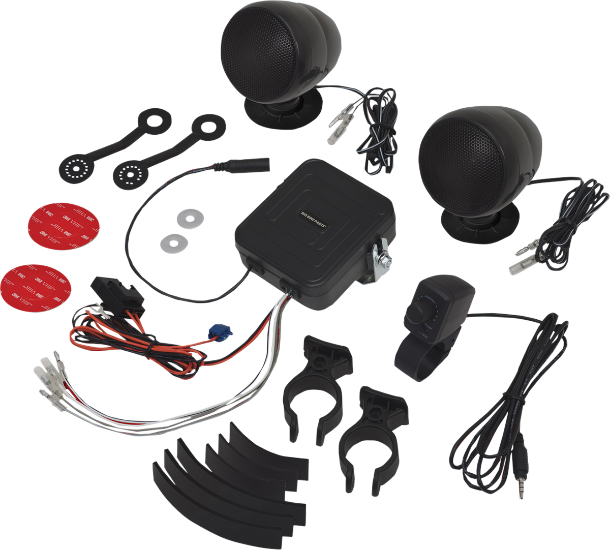 Bill's Exhausts SHOW CHROME Waterproof Sound System speakers with black finish, designed for durable outdoor audio performance.