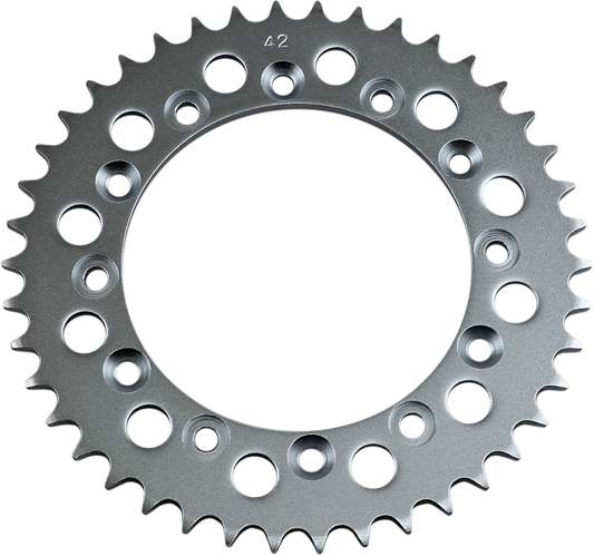Parts Unlimited rear sprocket with 42 teeth for Honda and Yamaha motorcycles, featuring durable metal construction.