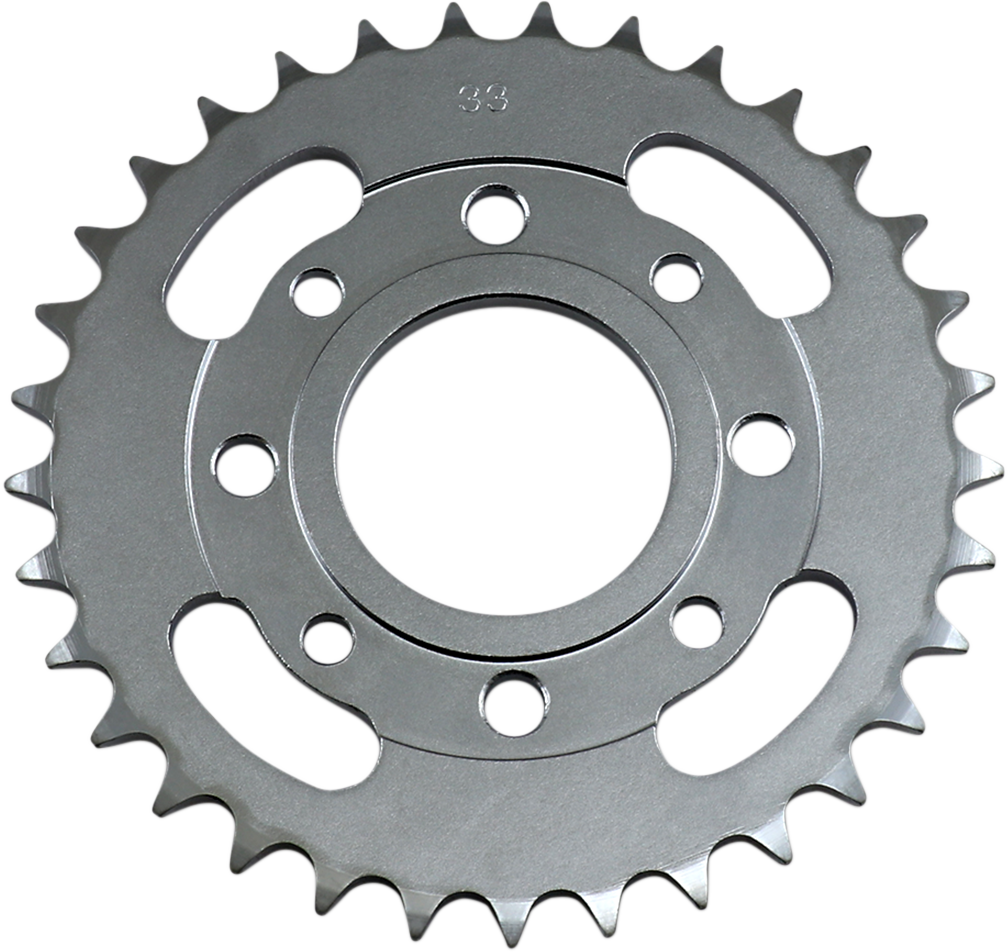 Parts Unlimited rear sprocket for Honda, 33-tooth, model 41201-KR3-670, with visible gear teeth and mounting holes.