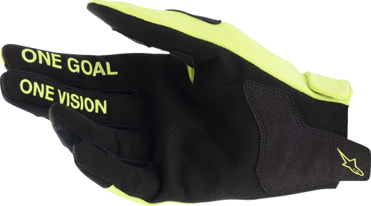 Alpinestars Radar Gloves in Fluo Yellow and Black, medium size, with protective design and textured grip for motorcycle riding.