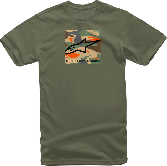 Alpinestars free camo T-shirt in military style, XL size, with bold camo print and Alpinestars logo on the front.