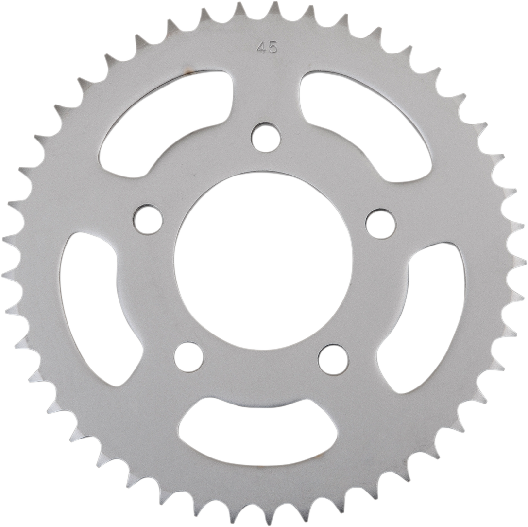 Parts Unlimited rear sprocket for Honda with 45 teeth, model 41200-ML7-000, showing the metal gear teeth and mounting holes.