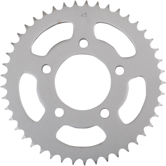 Parts Unlimited rear sprocket for Honda with 45 teeth, model 41200-ML7-000, showing the metal gear teeth and mounting holes.