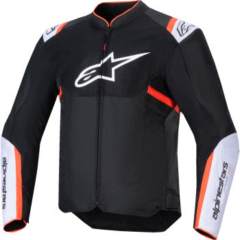 Alpinestars T-SPS Air v2 motorcycle jacket in black, white, and red fluo, 3XL size, with protective armor and breathable design.