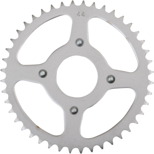 Parts Unlimited 44-tooth rear sprocket for Honda motorcycles, showing the metal sprocket with teeth and mounting hole details.