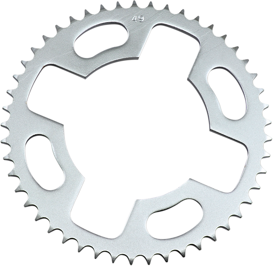 Parts Unlimited 49-tooth rear sprocket for Honda and Kawasaki motorcycles, shown in the image.