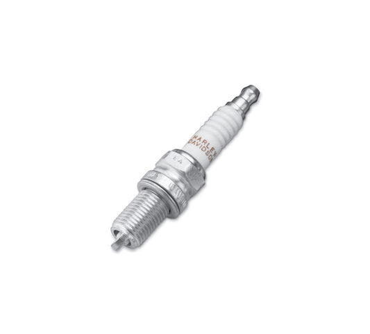 Harley-Davidson RG6HCC spark plug, original equipment motorcycle spark plug with metal and ceramic components.