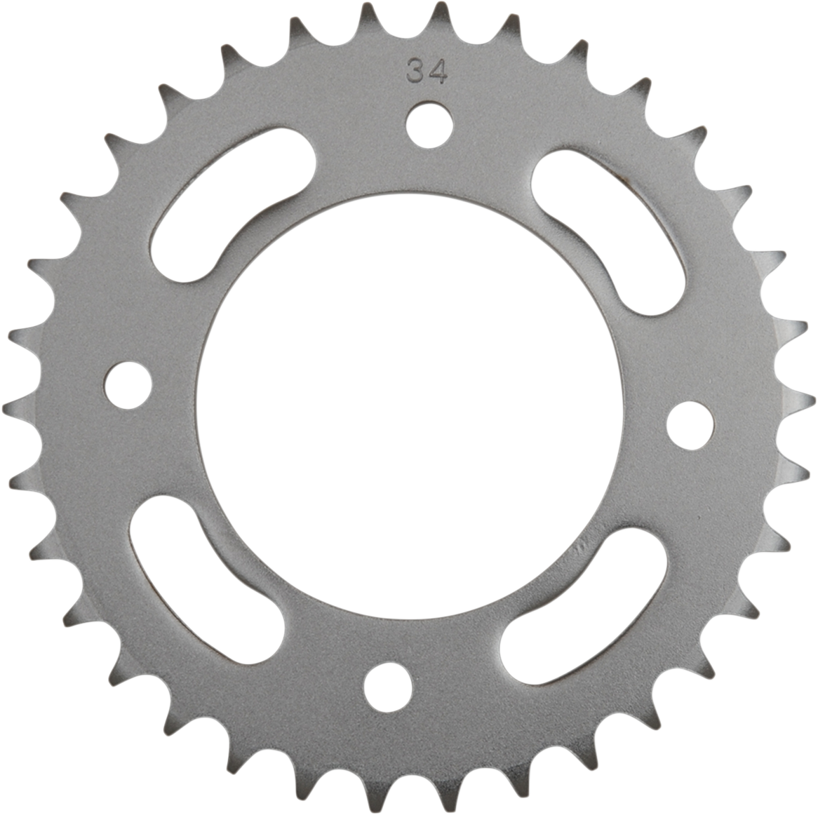 Parts Unlimited 34-tooth rear sprocket for Honda motorcycles, showing the metal sprocket with teeth and mounting hole details.