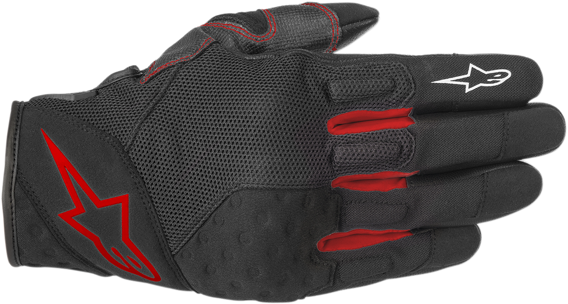 Bill's Exhausts ALPINESTARS Crossland gloves in black and red, medium size, showing protective knuckles and textile material.