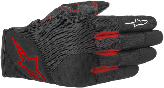 Alpinestars Crossland gloves in black and red, size 3XL, showing padded knuckles and adjustable wrist strap for motocross riding.
