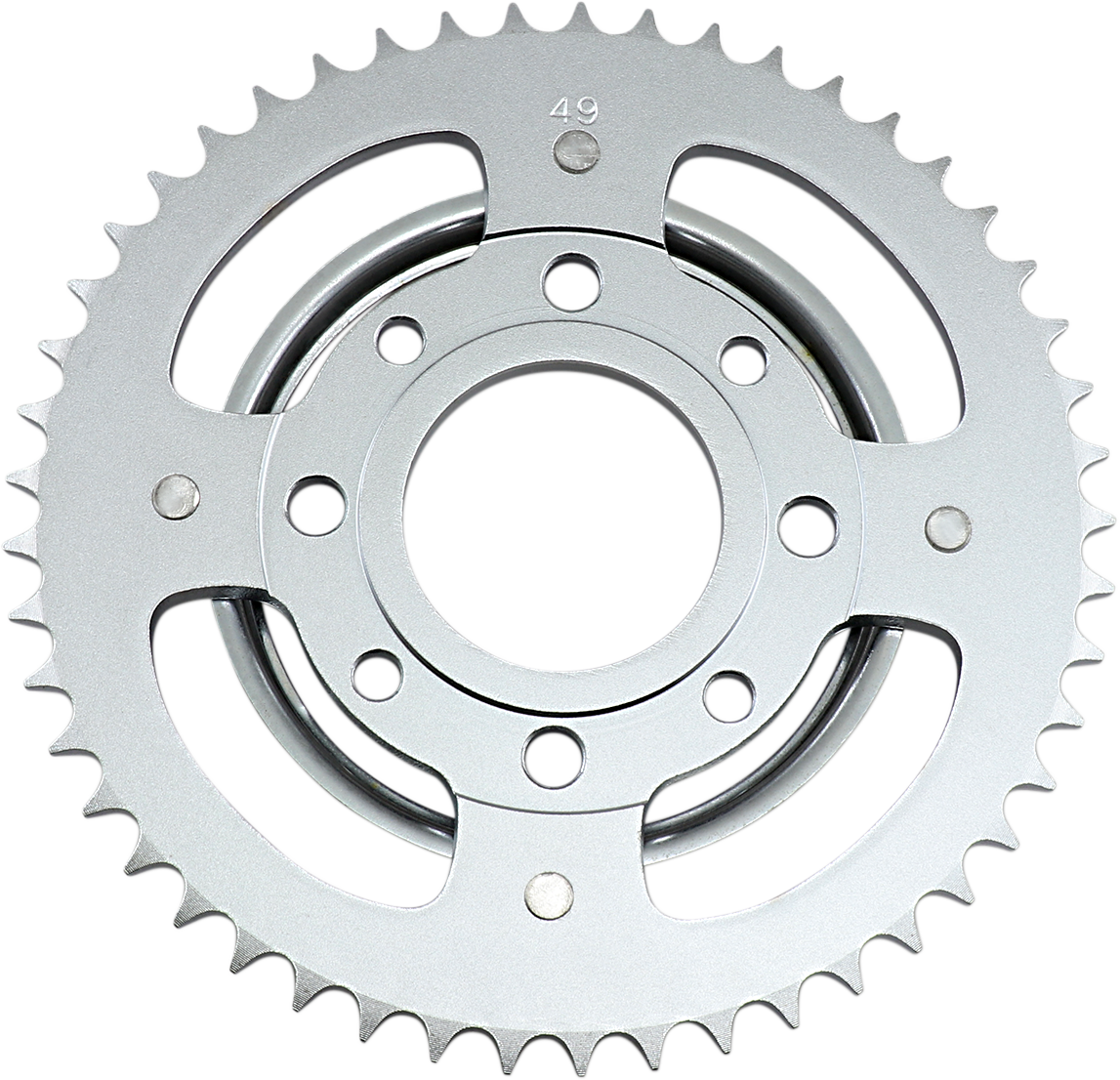 PARTS UNLIMITED rear sprocket for Honda with 49 teeth, durable metal bike part, showing the sprocket's teeth and branding.