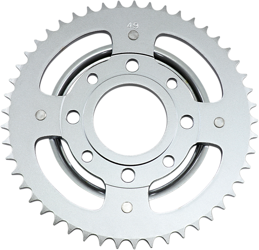 PARTS UNLIMITED rear sprocket for Honda with 49 teeth, durable metal bike part, showing the sprocket's teeth and branding.