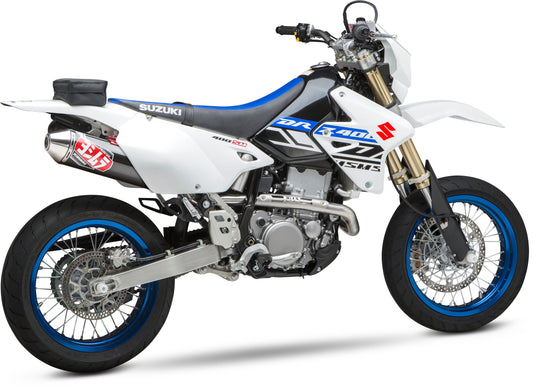 YOSHIMURA RS-2 full exhaust system for UTVs, featuring stainless steel and carbon fiber components, installed on a vehicle.