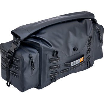 Black BILT WELL EXFIL-105 dry bag from Bill's Exhausts, showing durable waterproof material and roll-top closure for outdoor use.