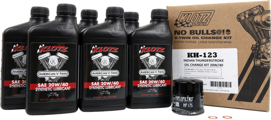 KLOTZ Indian Thunderstroke 6 Quart Synthetic Oil Change Kit with oil filter and tools for motorcycle maintenance