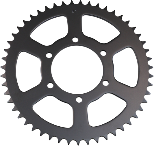 Rear sprocket for Yamaha motorcycle, PARTS UNLIMITED 51-tooth sprocket for model PUCT243-51S, with visible teeth and metal finish.