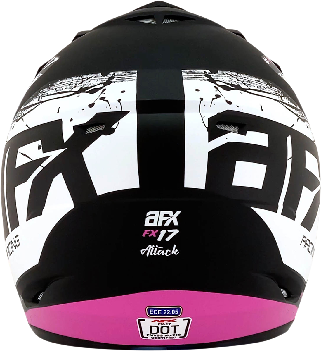 Bill's Exhausts AFX FX-17 Attack helmet in matte black and fuchsia, large size, with sleek aerodynamic design and bold graphics.