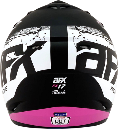 Bill's Exhausts AFX FX-17 Attack helmet in matte black and fuchsia, large size, with sleek aerodynamic design and bold graphics.
