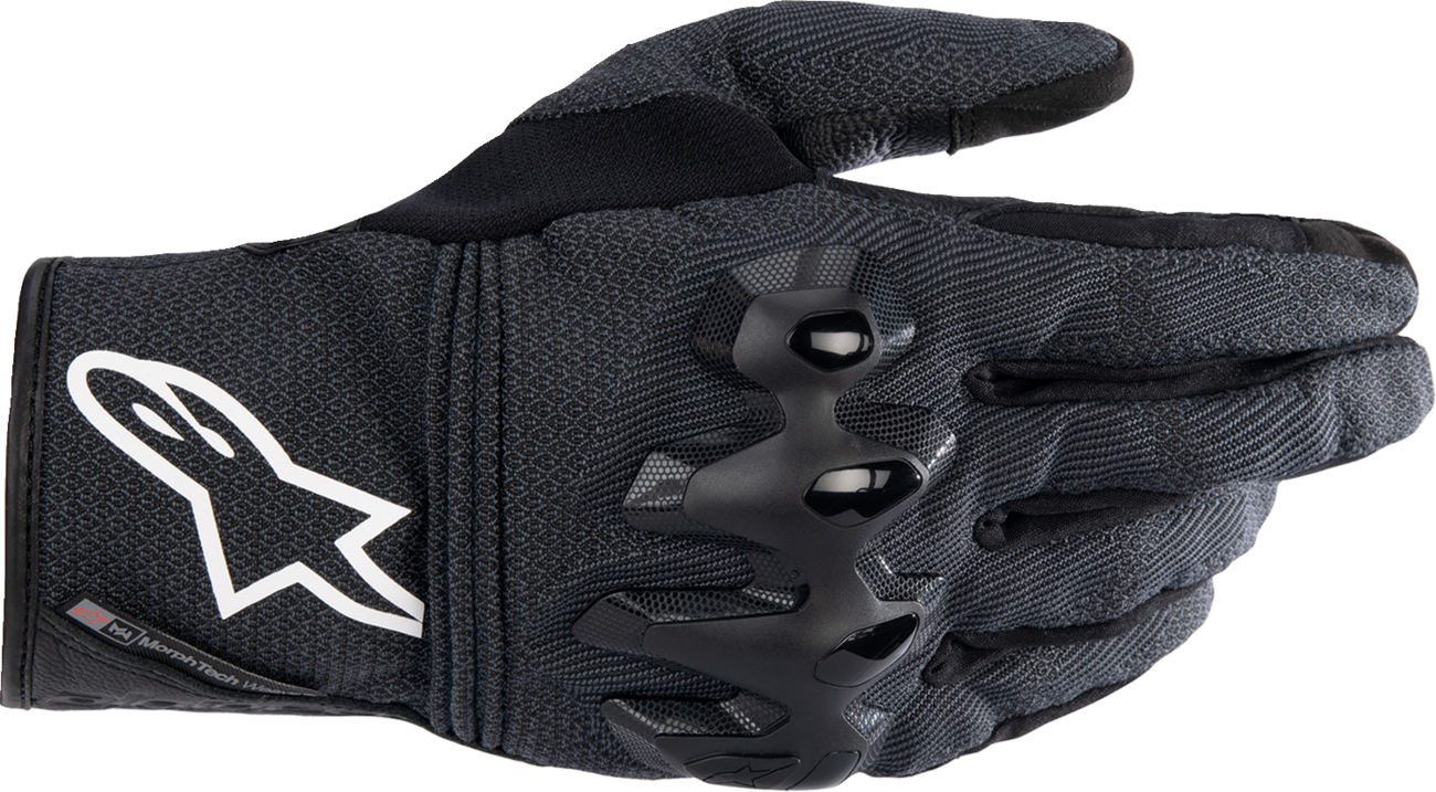 Alpinestars Morph Street Gloves in black, small size, showing the sleek design and protective features of motorcycle gloves