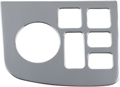 Chrome left control panel accent for engine, compatible with Bill's Exhausts model 52-685, featuring a shiny chrome finish.