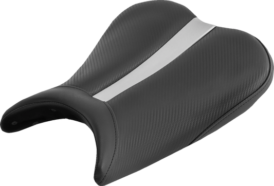 SADDLEMEN Gel-Channel Track Seat for GSXR 6/7 motorcycle, showing the black seat with gel padding and sleek design.