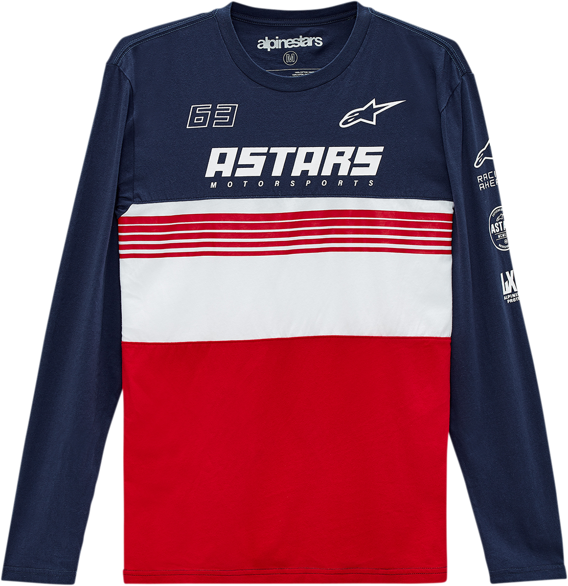Alpinestars Turbo long-sleeve T-shirt in navy and red, 2XL, featuring bold branding and athletic style, displayed flat on a white background.