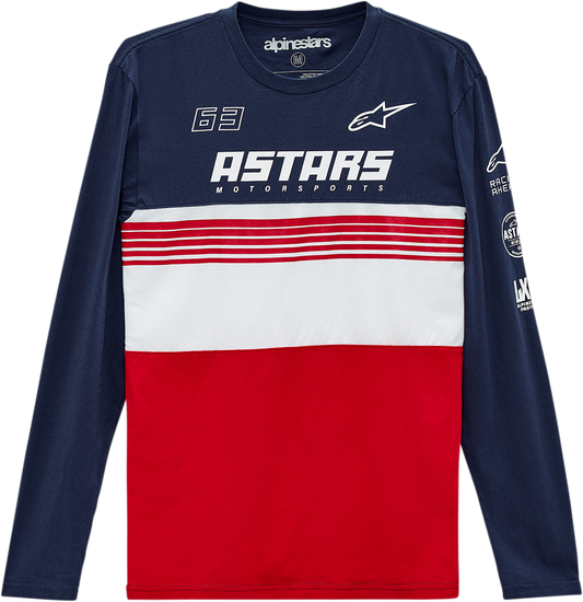 Alpinestars Turbo long-sleeve T-shirt in navy and red, 2XL, featuring bold branding and athletic style, displayed flat on a white background.