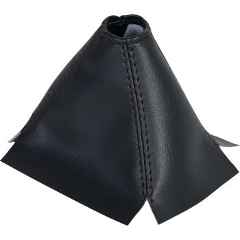 Black SHOW CHROME Shifter Boot for Slingshot motorcycle, designed by Bill's Exhausts, showing the textured leather surface.