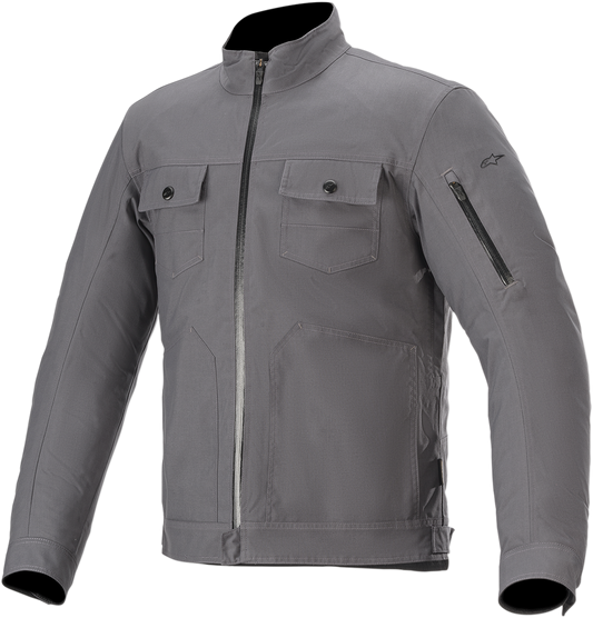 Alpinestars Solano Waterproof Gray Jacket in 4XL, showing front view with waterproof material and adjustable collar.