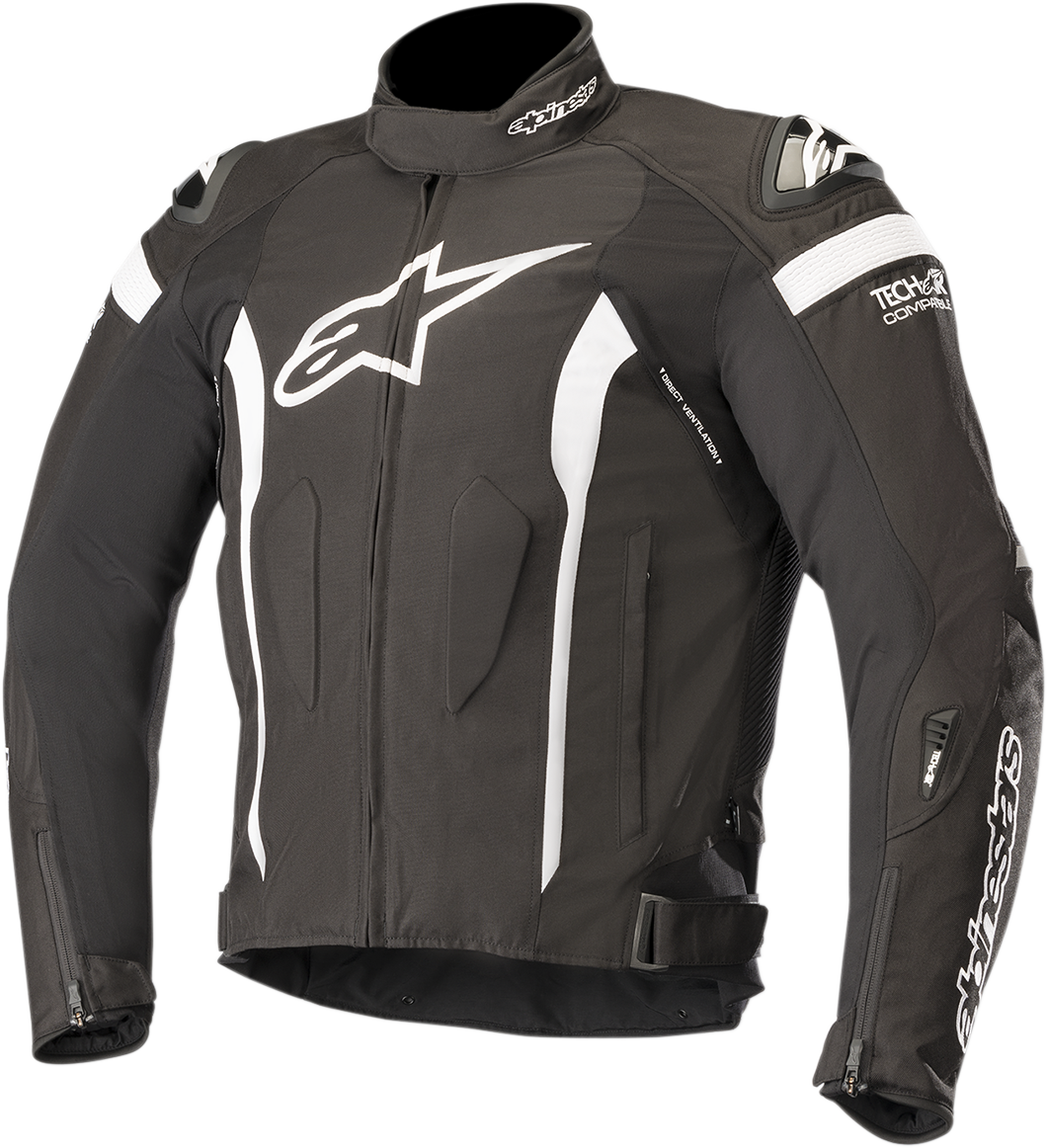 Alpinestars T-Missile Drystar jacket in black and white, 2XL size, featuring protective gear and sporty design.