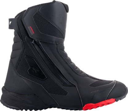 Black Alpinestars Stella RT-7 Drystar® motorcycle boots with protective details and sturdy soles, US size 3.5.