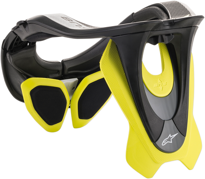 Alpinestars BNS Tech 2 helmet parts in black and yellow fluo, L/XL size, designed for motorcycle safety and protection.