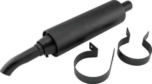 QuadBoss universal muffler part #157108 for powersports vehicles with black finish and welded internal components.