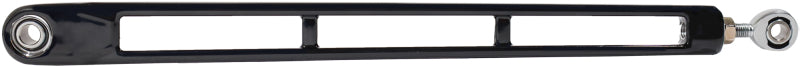Kuryakyn Enygma shift linkage in gloss black for powersports vehicles, showing the sleek, durable metal component with precise detailing.