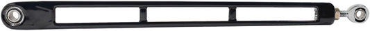 Kuryakyn Enygma shift linkage in gloss black for powersports vehicles, showing the sleek, durable metal component with precise detailing.