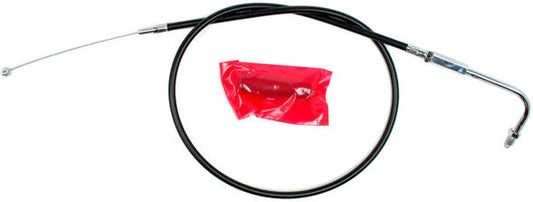 Black vinyl throttle cable for motorcycles and ATVs by Motion Pro, showing the flexible cable with metal fittings.
