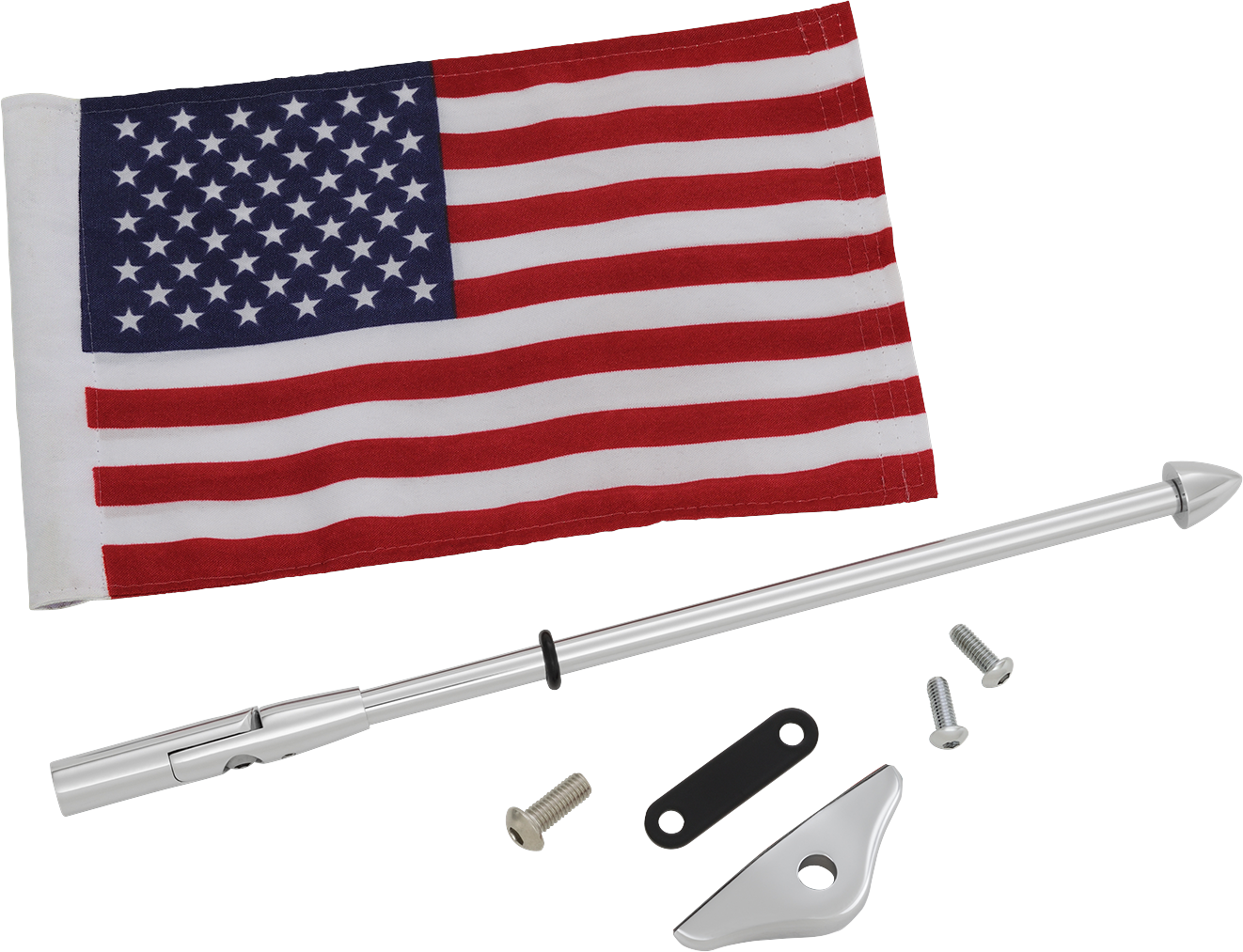 Chrome folding flag pole designed for Honda GL 1800 engine, featuring a sleek chrome finish and compatible with Bill's Exhausts accessories.