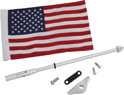 Chrome folding flag pole designed for Honda GL 1800 engine, featuring a sleek chrome finish and compatible with Bill's Exhausts accessories.
