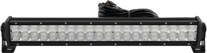 QuadBoss 22-inch double row LED light bar with combo flood and spot beams mounted on a vehicle for off-road lighting.